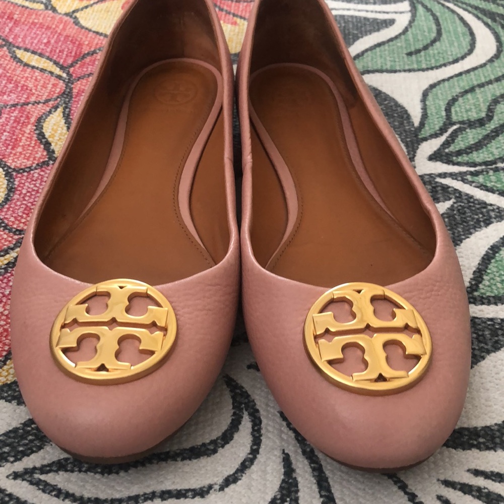 Tory Burch Pink Leather Logo Ballet Flats